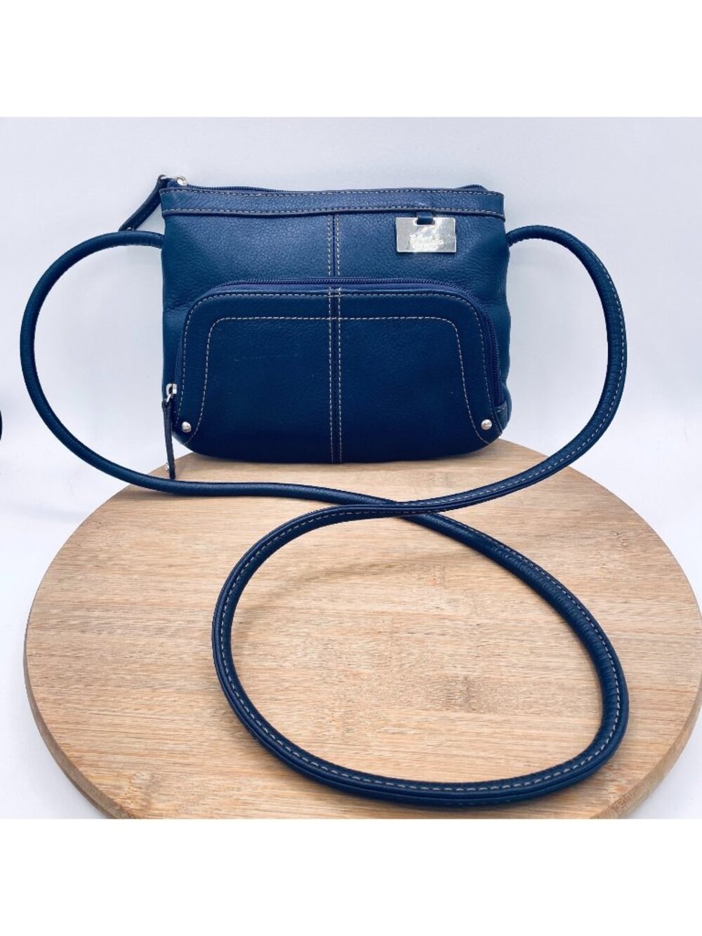 Tignanello Leather Crossbody Bag Small Blue Messenger Purse Wallet